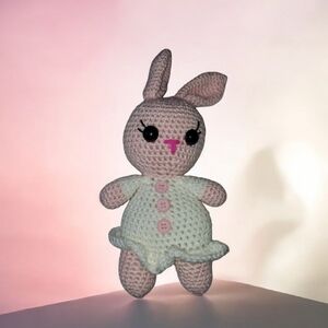 Handmade Pastel Pink Amigurumi Crochet Bunny Doll Easter